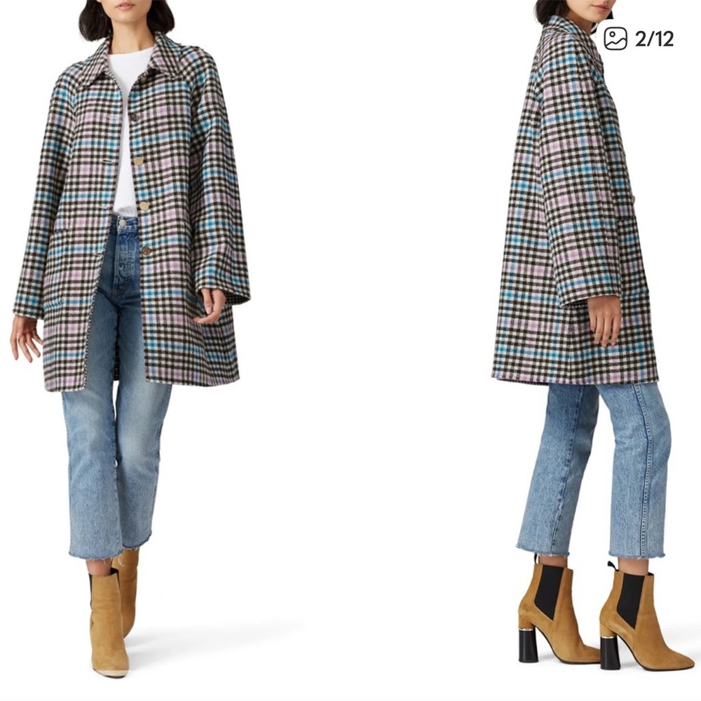 New Draper James Wool Plaid Houndstooth Reversible Swing car Coat Jacket XS S M - Picture 2 of 8